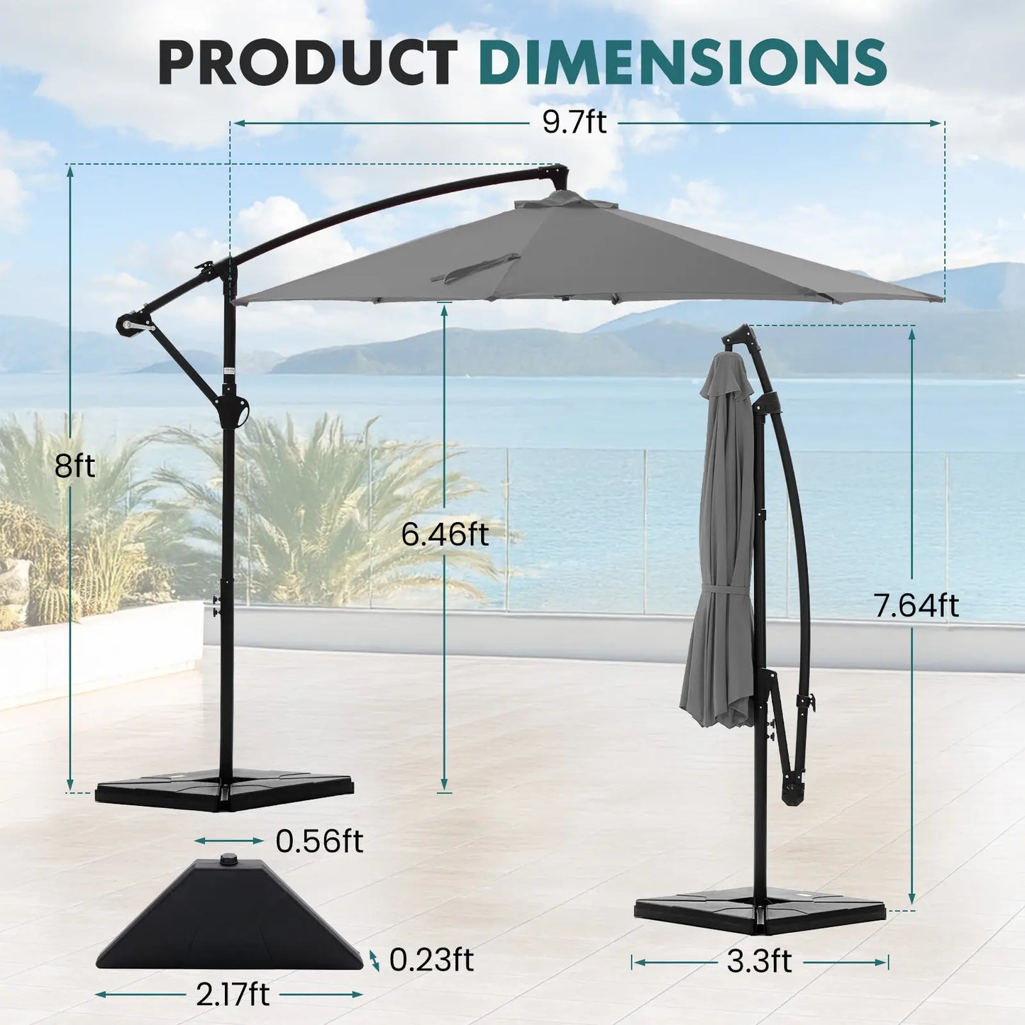 10ft Cantilever Patio Umbrella with Weighted Base