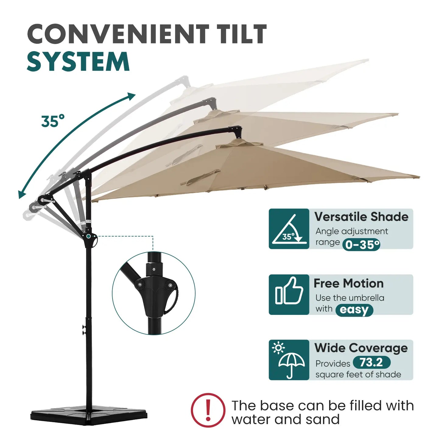 10ft Cantilever Patio Umbrella with Weighted Base