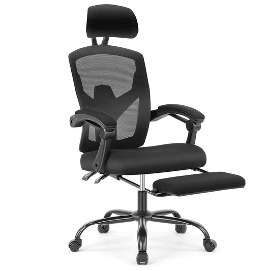 Ergonomic Mesh Office Chair with Retractable Footrest