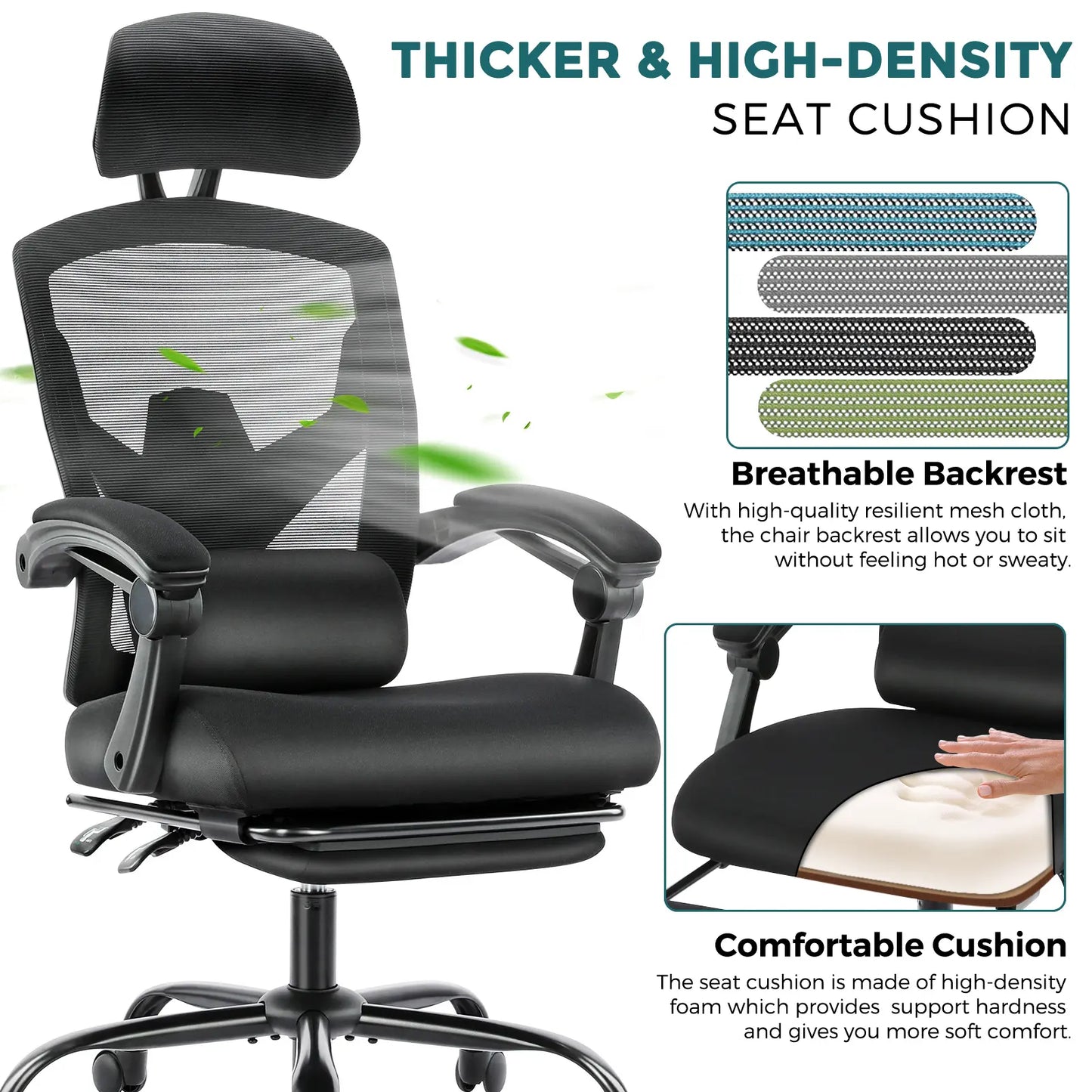 Ergonomic Mesh Office Chair with Retractable Footrest