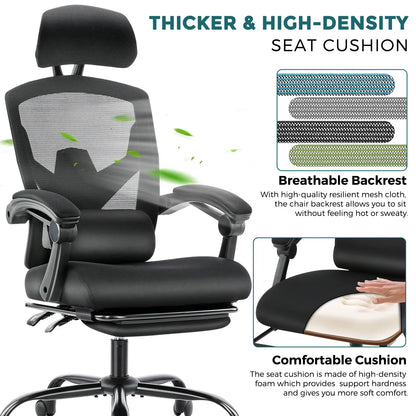 Ergonomic Mesh Office Chair with Retractable Footrest