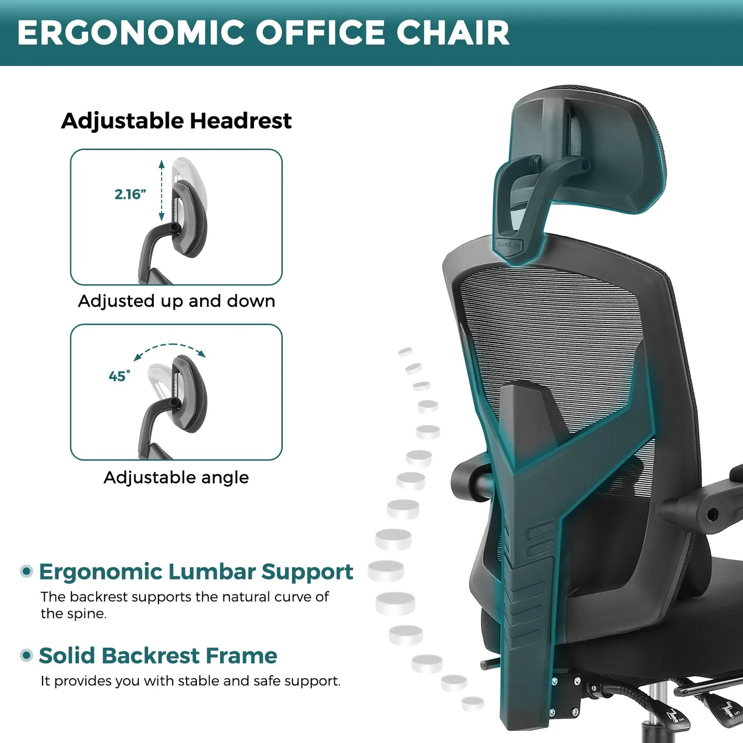 Ergonomic Mesh Office Chair with Retractable Footrest