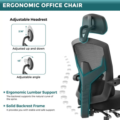 Ergonomic Mesh Office Chair with Retractable Footrest