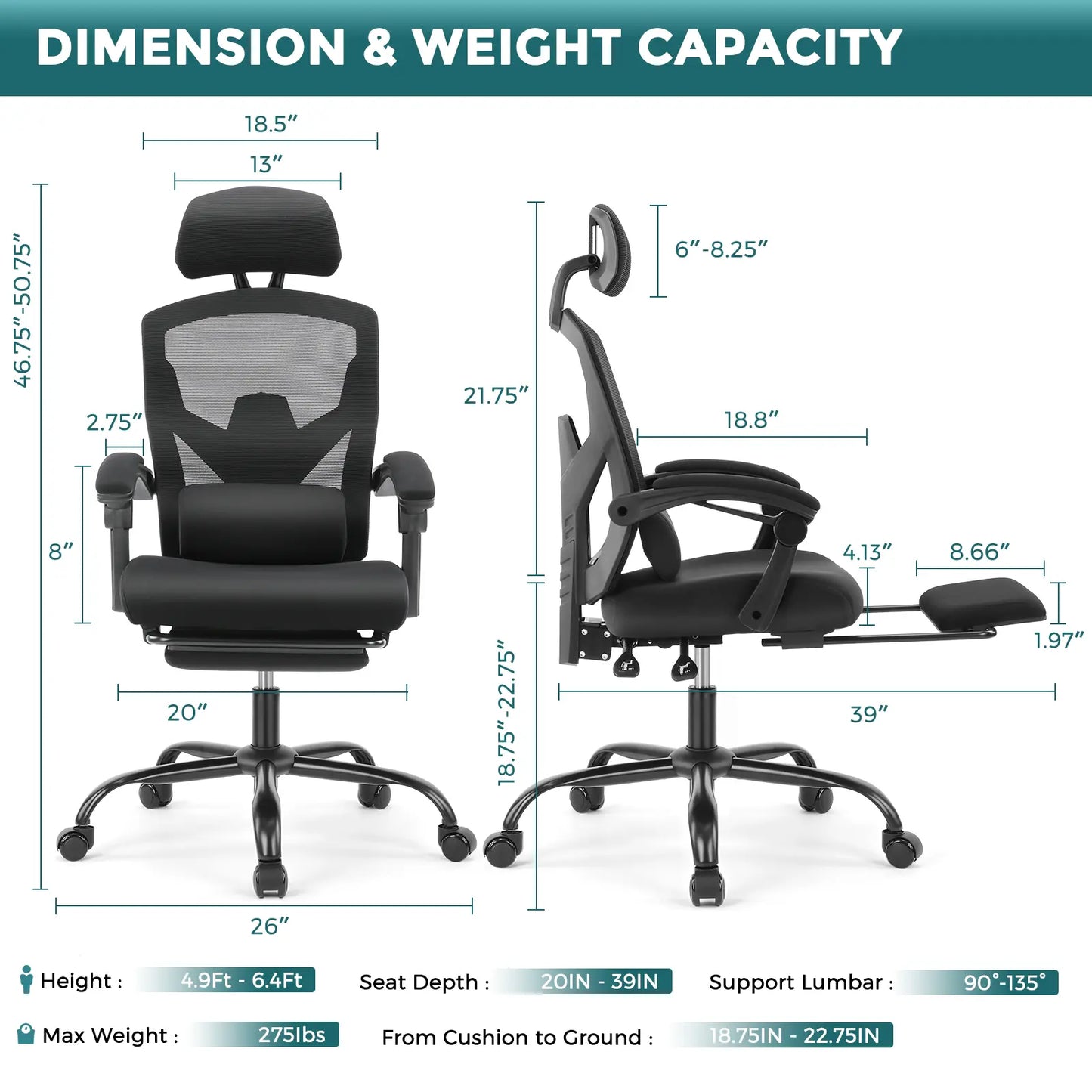 Ergonomic Mesh Office Chair with Retractable Footrest