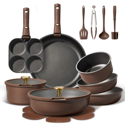 21-Piece Nonstick Cookware Set with Removable Handles