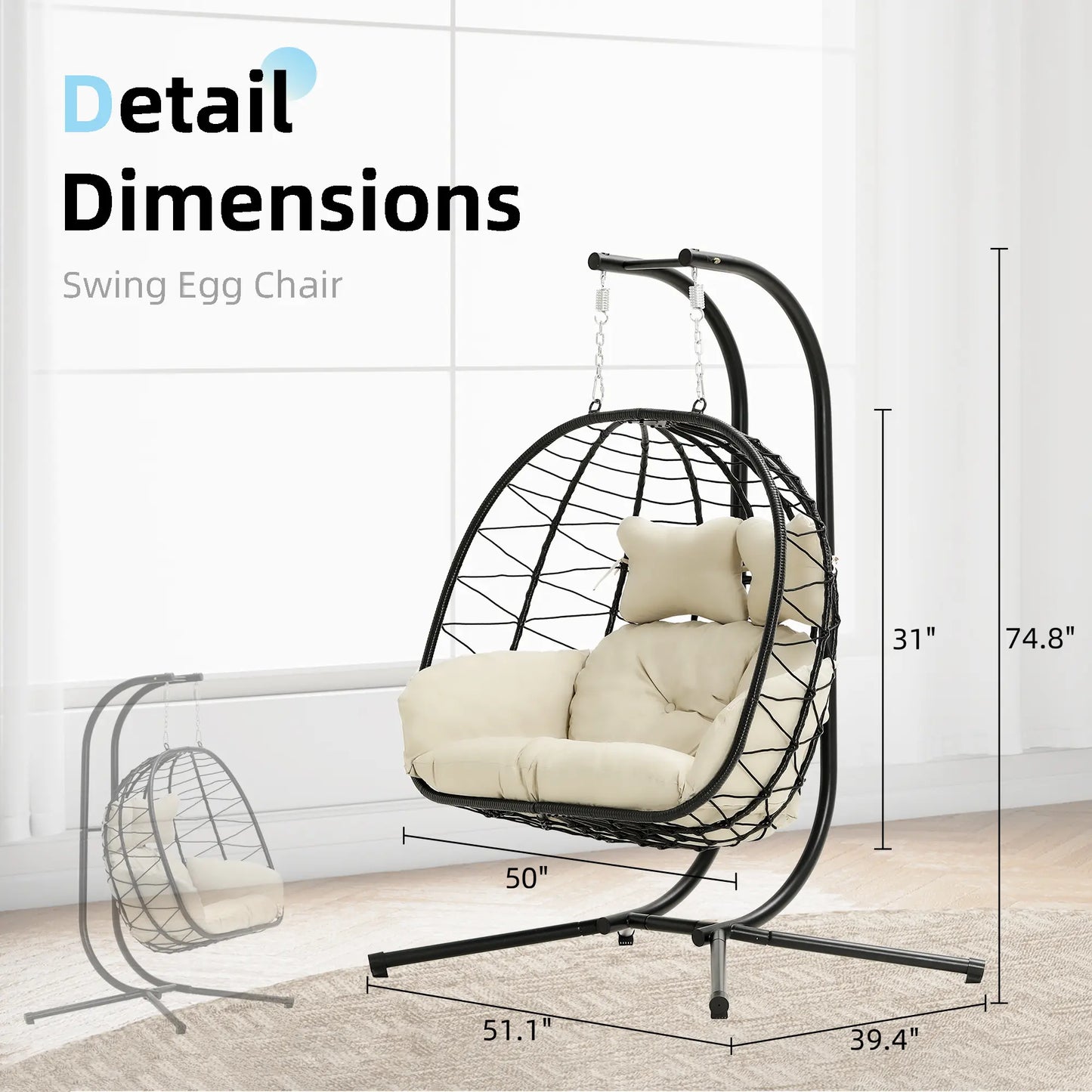 Double Hanging Egg Chair with Premium Cushions