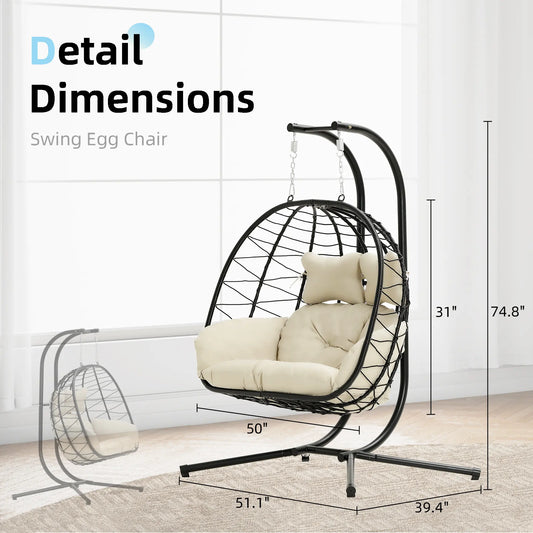 Double Hanging Egg Chair with Premium Cushions