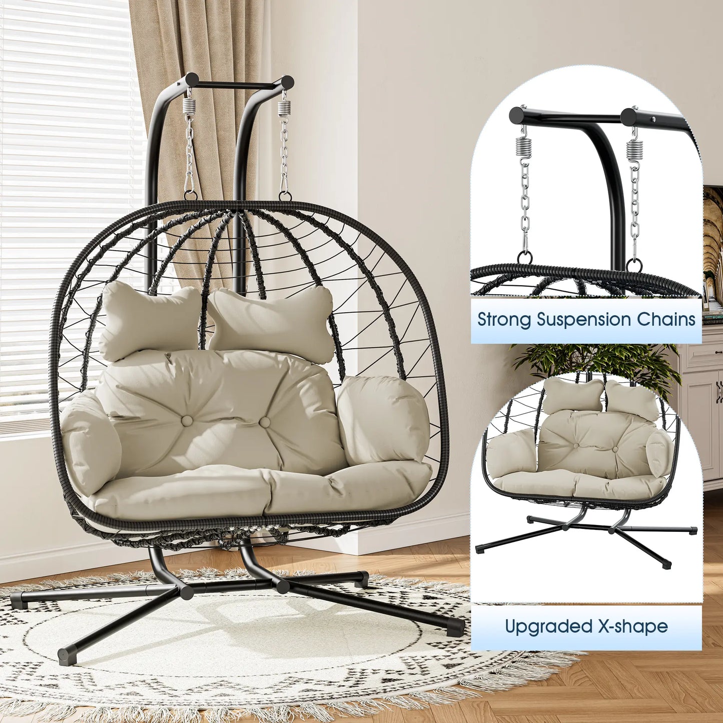 Double Hanging Egg Chair with Premium Cushions