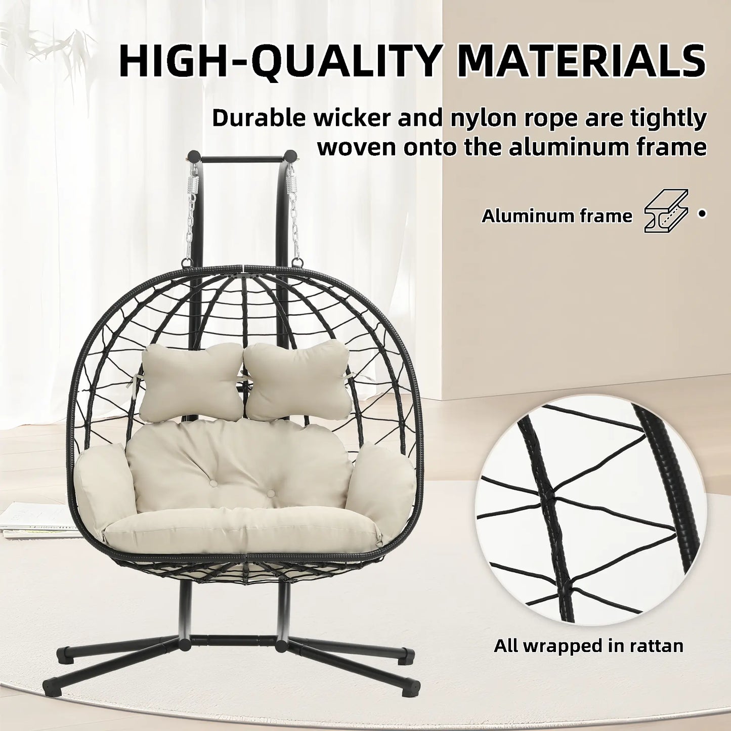 Double Hanging Egg Chair with Premium Cushions