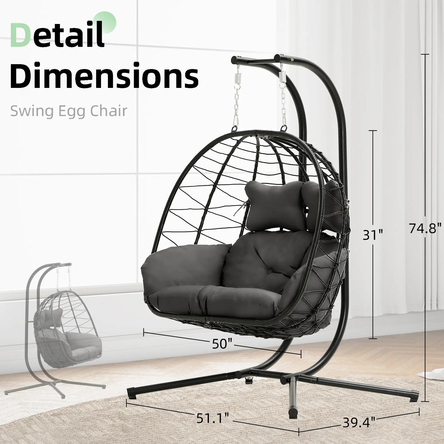 Double Hanging Egg Chair with Premium Cushions