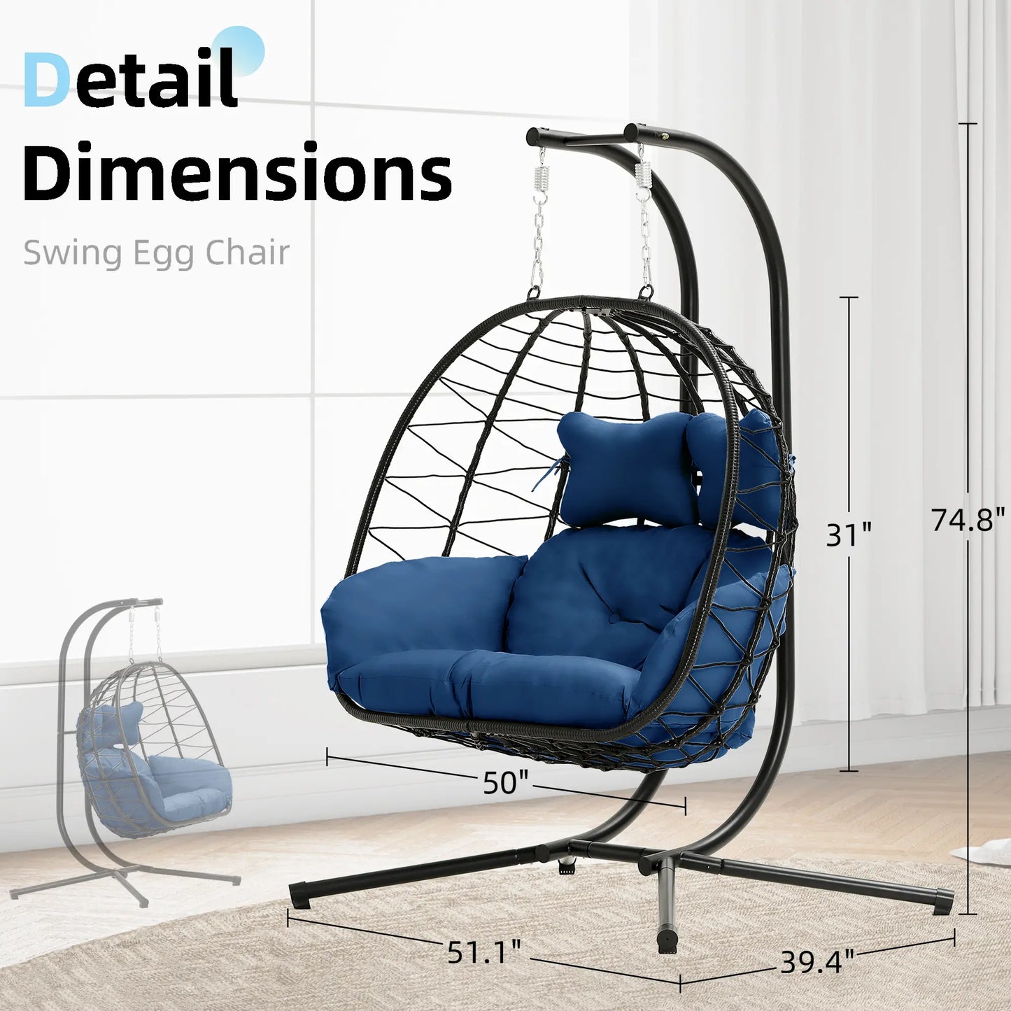 Double Hanging Egg Chair with Premium Cushions