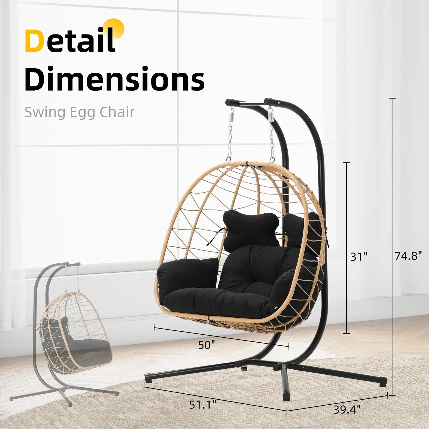 Double Hanging Egg Chair with Premium Cushions
