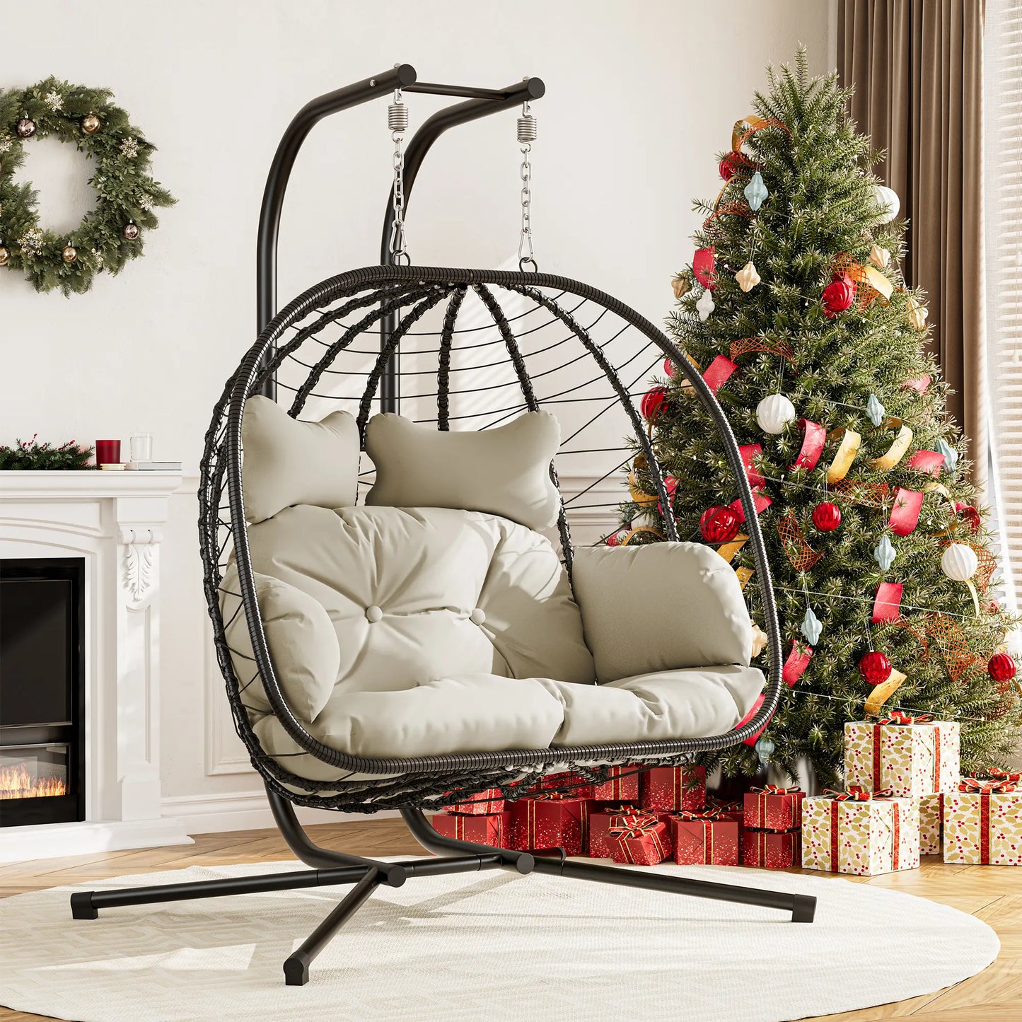 Double Hanging Egg Chair with Premium Cushions