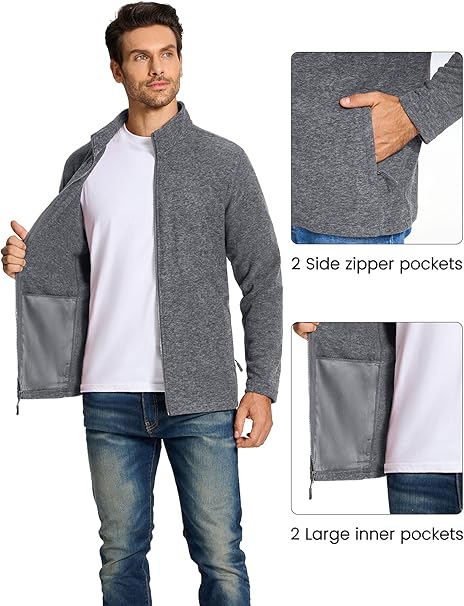 Mens Fleece Jacket Full Zip Lightweight Warm