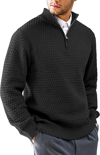 Mens Quarter Zip Sweater Mock Neck Knitted